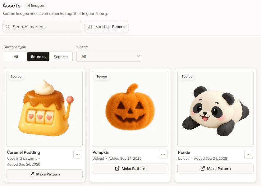 Close-up of Image Assets with Sources selected and three source image cards.