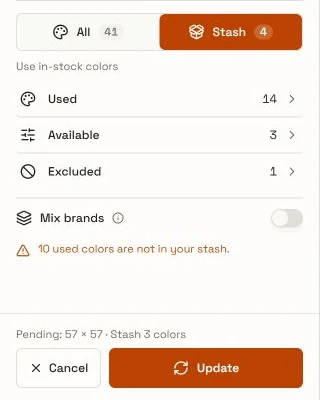 Before Update: Stash 4, Excluded 1, Available 3; Used is still 14.