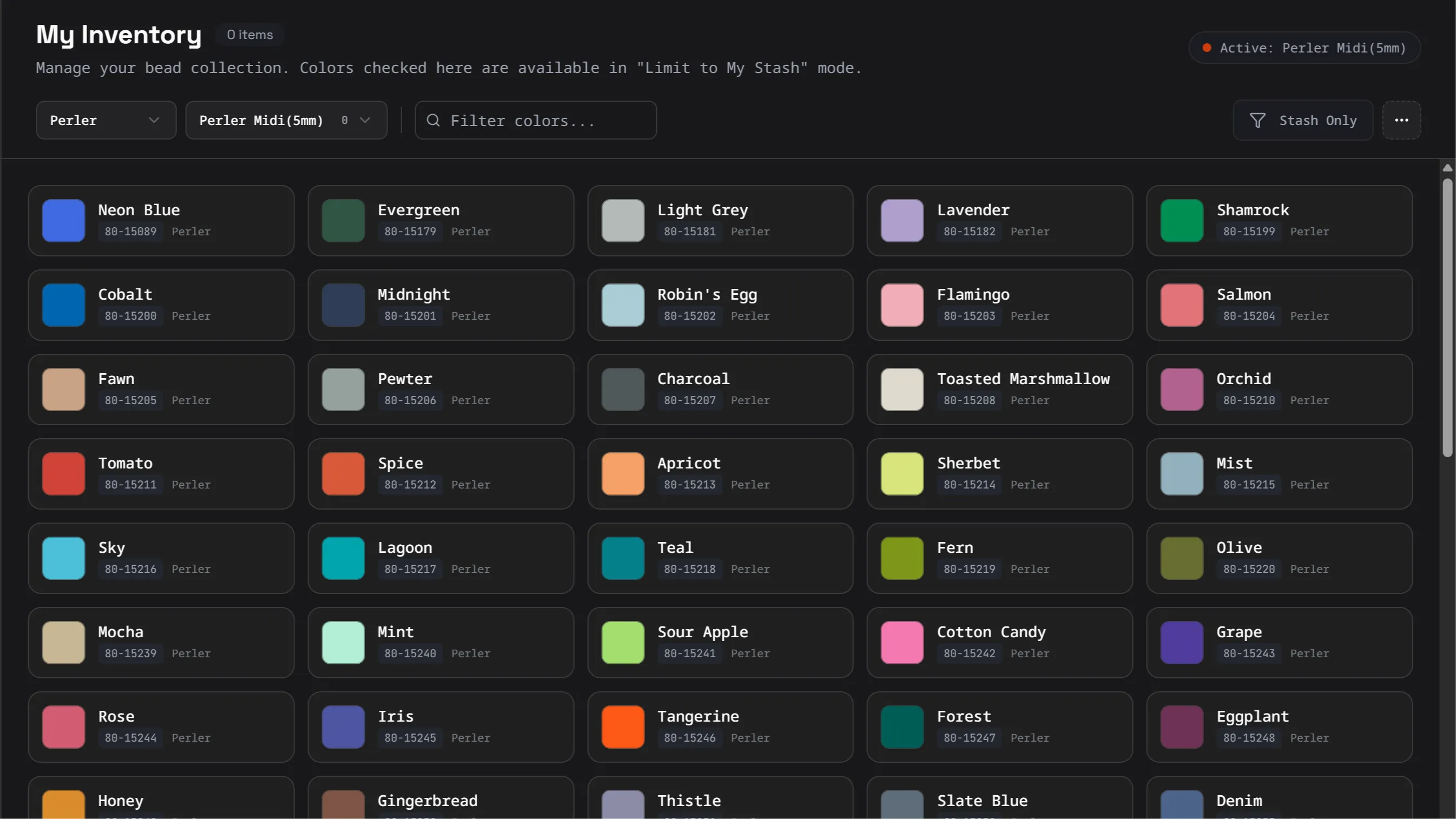 Smart inventory management feature - filter bead palette to use only owned colors
